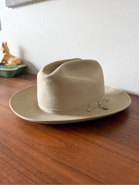 Stetson Royal Deluxe Open Road Fur Felt Hat 7 1/8 Tan Vintage 1970s Wide Brim